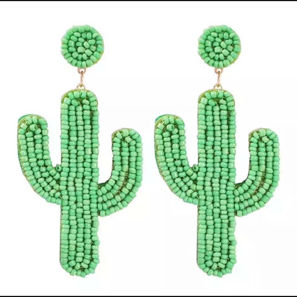 Handmade beaded cactus earrings